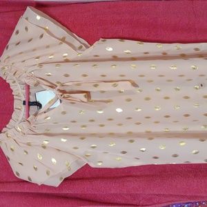 Dusty Rose blouse with gold polka dots